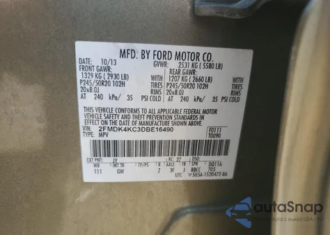 2013 Ford Edge Limited from USA, damaged, VIN 2FMDK4KC3DBE16490